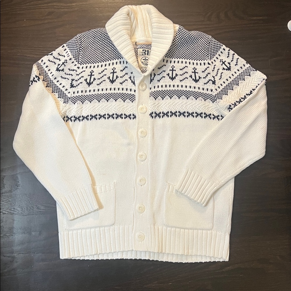 Le 31 Simons Tricot Knitwear White & Blue Button Cardigan Sweater 100% cotton